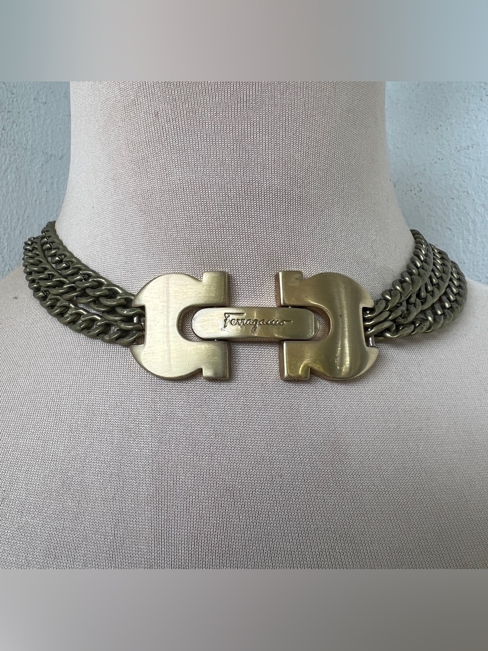 Custom Salvatore Ferragamo Vintage Bronze Choker Necklace | 15-17”
